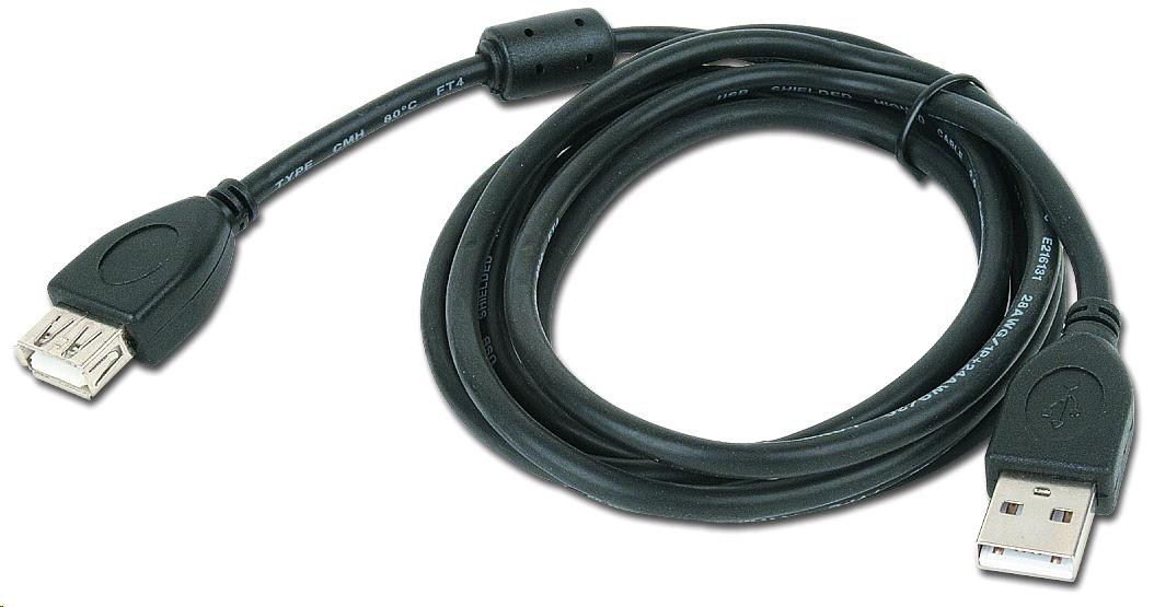 GEMBIRD Kabel USB 2.0 A-A prodlužovací 1,8m Premium (černý, ferit, zlacené kontakty) (CCF-USB2-AMAF-6)