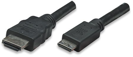 MANHATTAN kabel High Speed HDMI 3D, Mini HDMI Male to Male, stíněný, černý, 1,8m 304955