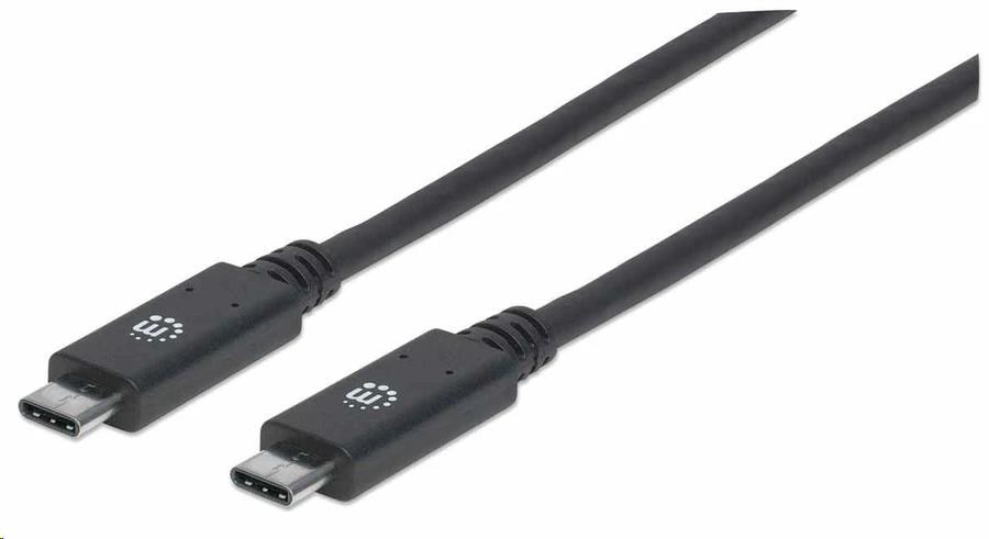 Manhattan USB-C kabel, USB 3.1 Gen 2, USB-C Male na USB-C Male, 10 Gbps, 5 A, 1m, černá 355223