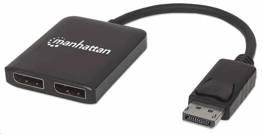 Manhattan rozbočovač, MST hub, DisplayPort na Dual DisplayPort (M/F), 4K@30Hz, černá