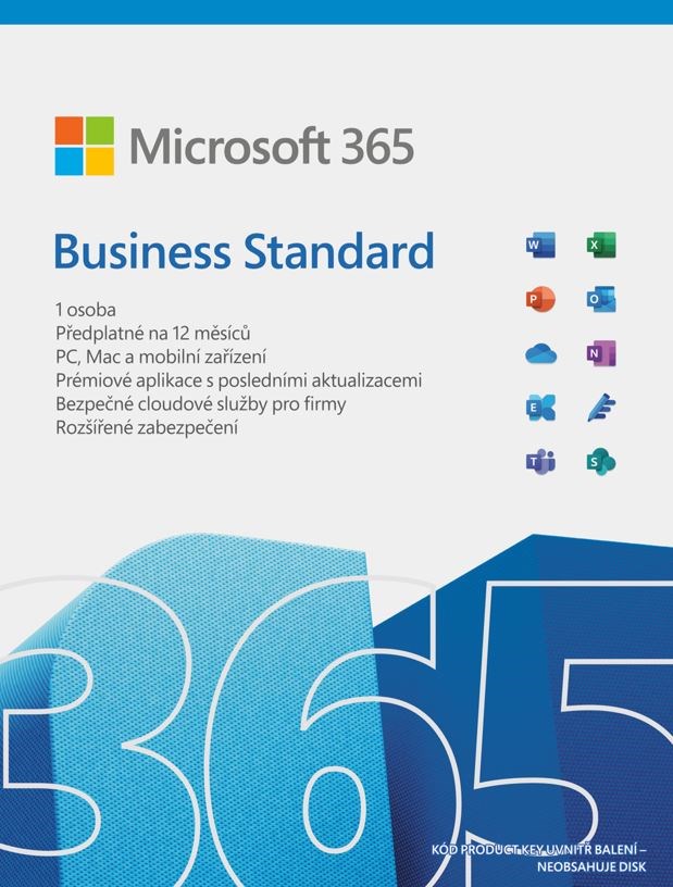 Microsoft 365 Business Standard 1 rok CZ, krabicová verze, KLQ-00643, nová licence