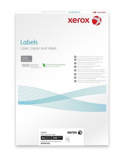 Xerox Papír - Bílé samolepicí štítky pro černobílý tisk - ostré rohy ( Labels 1UP 210x297, 100 listů, A4) (003R97400)