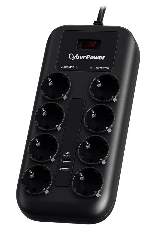 CyberPower Surge Buster™ 8 zásuvek, 2xUSB, 1.8m, German, New P0820SUF0-DE