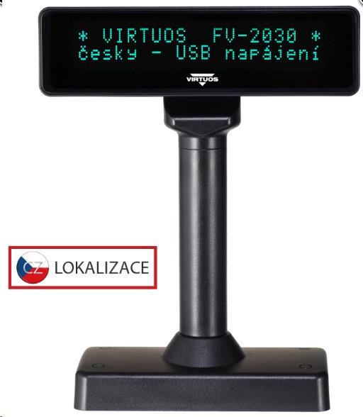 Virtuos VFD zákaznický displej Virtuos FV-2030B 2x20 9mm, USB, černý (EJG1003)