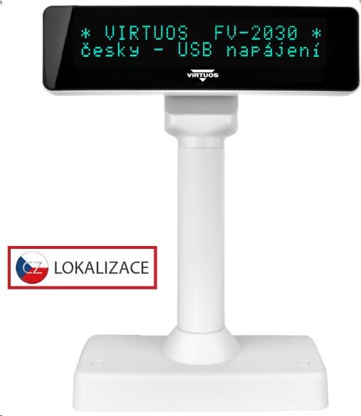 Virtuos VFD zákaznický displej Virtuos FV-2030B 2x20 9mm, USB, bílý (EJG1004)