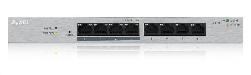 Zyxel GS1200-8HP 8-port Desktop Gigabit Web Smart switch, 4x PoE 802.3at, PoE budget 60W, fanless GS1200-8HPV2-EU0101F