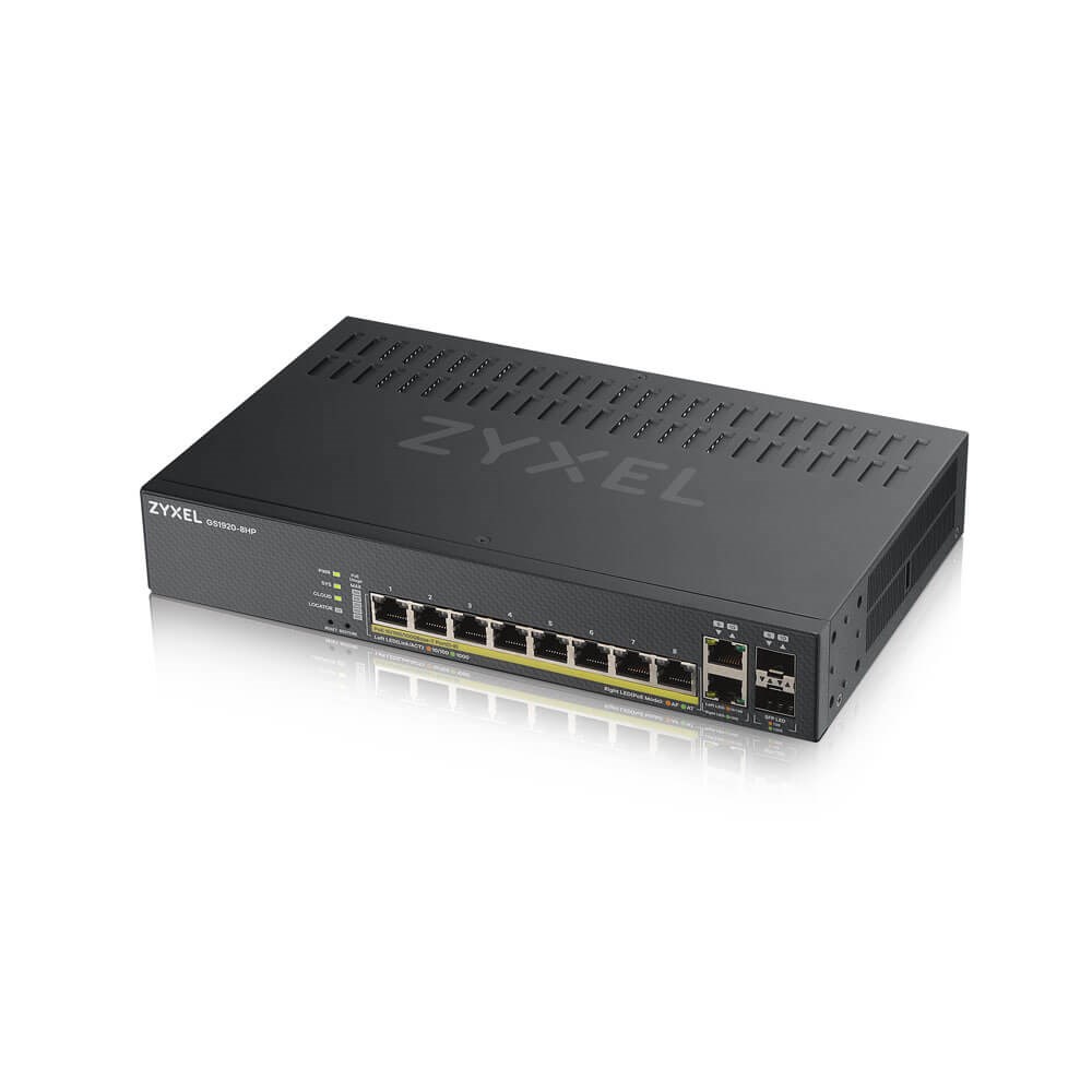 Zyxel GS1920-8HPV2 10-port Smart Managed PoE Switch Switch, 8x gigabit RJ45, 2x gigabit RJ45/SFP, 130W pro PoE GS1920-8HPV2-EU0101F