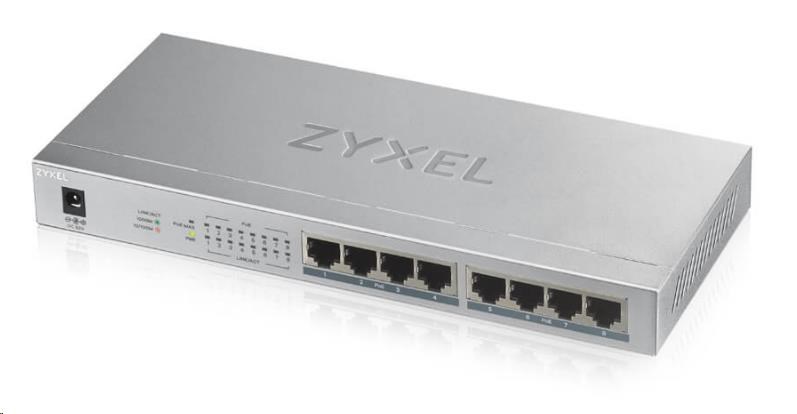 Zyxel GS1008HP 8-port Desktop Gigabit PoE Switch, 8x PoE+ GbE, PoE 60W GS1008HP-EU0101F