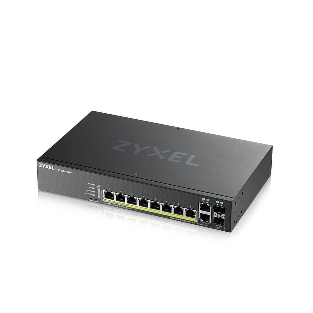 Zyxel GS2220-10HP 10-port L2 Managed Gigabit PoE Switch, 8x gigabit RJ45, 2x gigabit RJ45/SFP, PoE 180 W GS2220-10HP-EU0101F