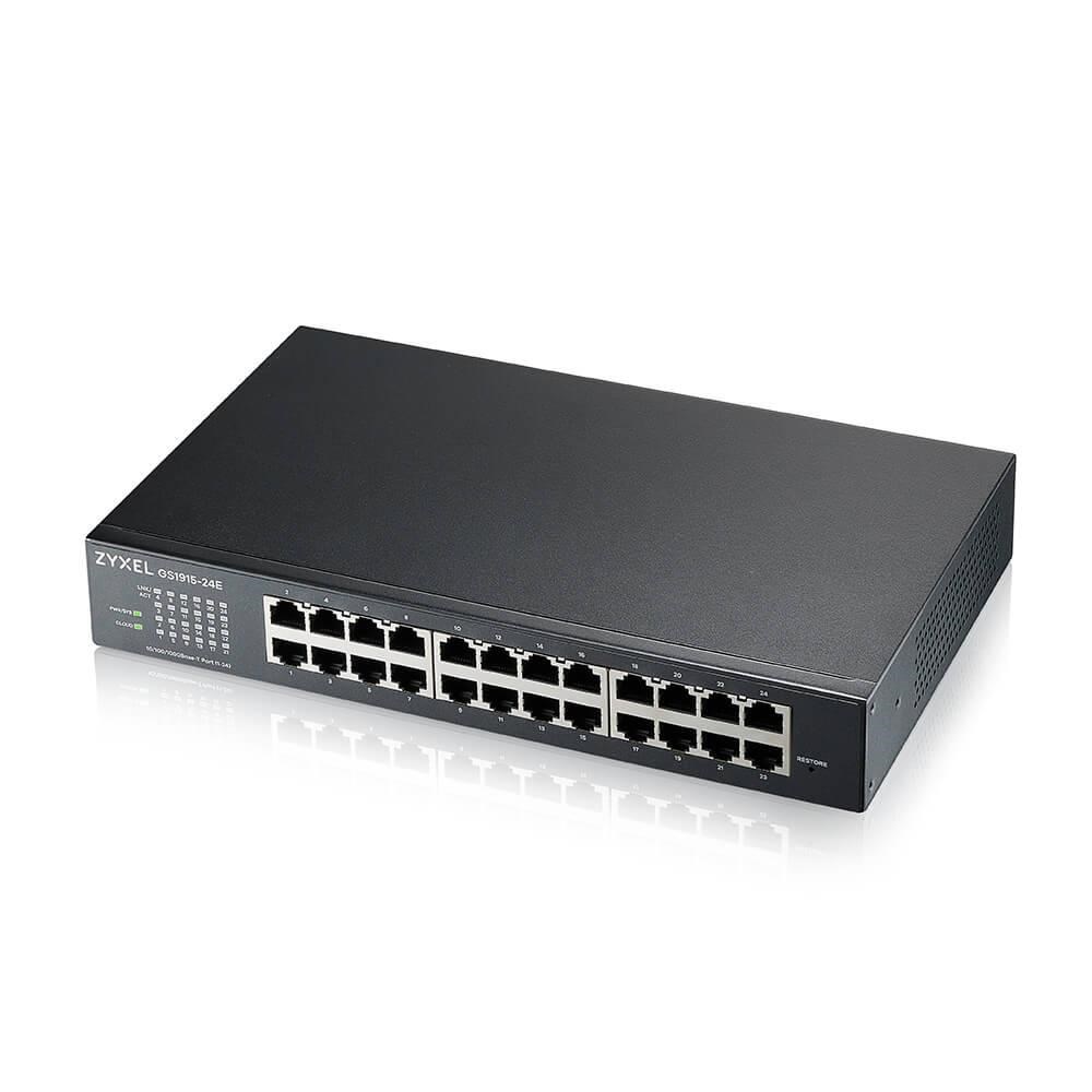 Zyxel GS1915-24E, 24-port GbE Smart hybrid mode Switch, standalone or NebulaFlex Cloud, rackmount, fanless GS1915-24E-EU0101F