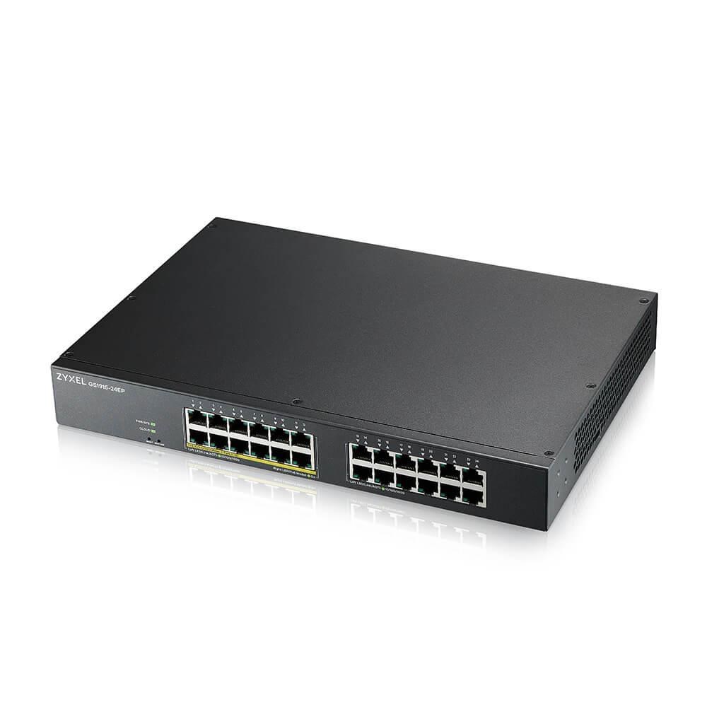 Zyxel GS1915-24EP, 24-port GbE, 12 port PoE, 130 Watt 802.3at, rackmount, fanless, Smart hybrid mode Switch, standalone GS1915-24EP-EU0101F