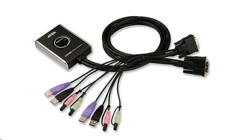 ATEN přepínač KVM 2-port DVI KVMP USB2.0, mini, audio, 1.2m kabely (CS-682)