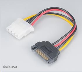 AKASA kabel SATA redukce napájení na 4pin Molex, 15cm AK-CBPW03-15