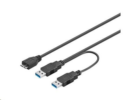 PREMIUMCORD Kabel USB 3.0 2xA - micro (M/F) 30cm DUÁLNÍ (extra napájení) (ku3y01)