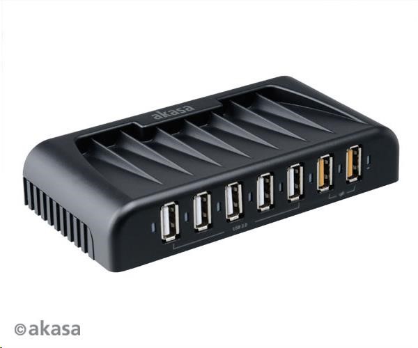 AKASA HUB USB Connect 7FC, 5x USB 2.0, 2 nabíjecí porty USB, externí, s napájecím adaptérem AK-HB-12BKCM