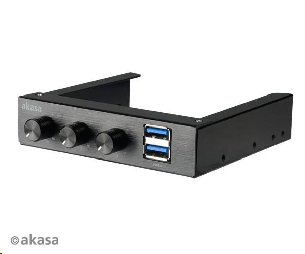 AKASA Ovládací panel do 3,5" pozice, 3x FAN, 2x USB 3.0, černý hliník (AK-FC-06U3BK)