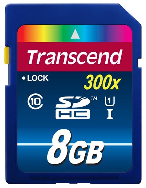 TRANSCEND SDHC Class 10 UHS-I, 300X, 8GB (Premium) (TS8GSDU1)