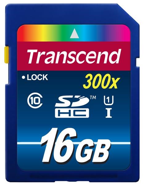 TRANSCEND SDHC Class 10 UHS-I, 300X, 16GB (Premium) 45MB/s (TS16GSDU1)