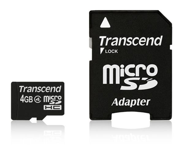 TRANSCEND Micro SDHC Class 4 4GB + adaptér (TS4GUSDHC4)