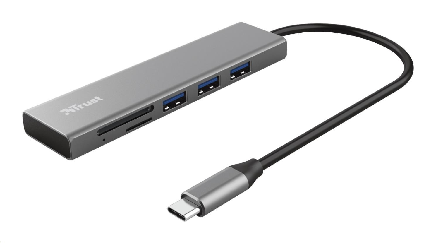 TRUST rozbočovač HALYX, Fast USB-C Hub & Card reader 24191