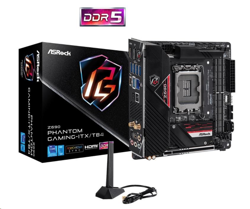 ASRock MB Sc LGA1700 Z690 Phantom Gaming-ITX/TB4, Intel Z690, 2xDDR5, 1xDP, 1xHDMI, WI-FI, mini-ITX