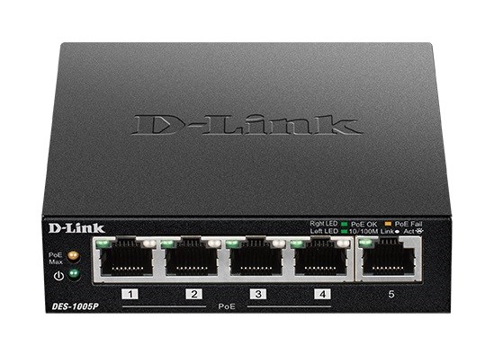 D-Link DES-1005P B1 5-Port 10/100 PoE Desktop Switch, 4x PoE+, 60W pro PoE DES-1005P/E