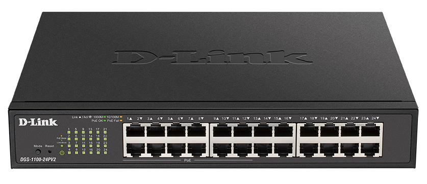 D-Link DGS-1100-24PV2 24-Port PoE Gigabit Smart Managed Switch, 12x PoE, PoE budget 100W, fanless DGS-1100-24PV2/E