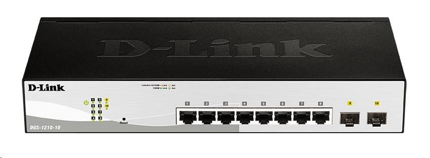 D-Link DGS-1210-10 10-Port Gigabit Smart+ Switch, 8x GbE, 2x SFP, fanless DGS-1210-10/E