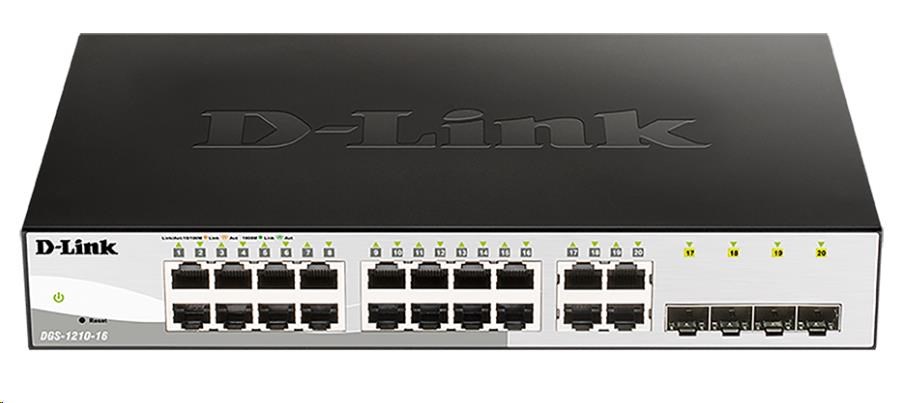 D-Link DGS-1210-16 20-port Gigabit Smart Switch, 16x GbE, 4x RJ45/SFP, fanless DGS-1210-16/E