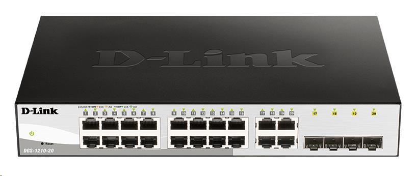 D-Link DGS-1210-20 20-port Gigabit Smart+ Switch, 16x GbE, 4x RJ45/SFP, fanless DGS-1210-20/E