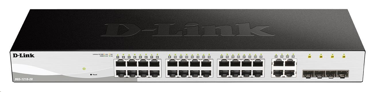 D-Link DGS-1210-28 28-port Gigabit Smart+ Switch, 24x GbE, 4x RJ45/SFP, fanless DGS-1210-28/E