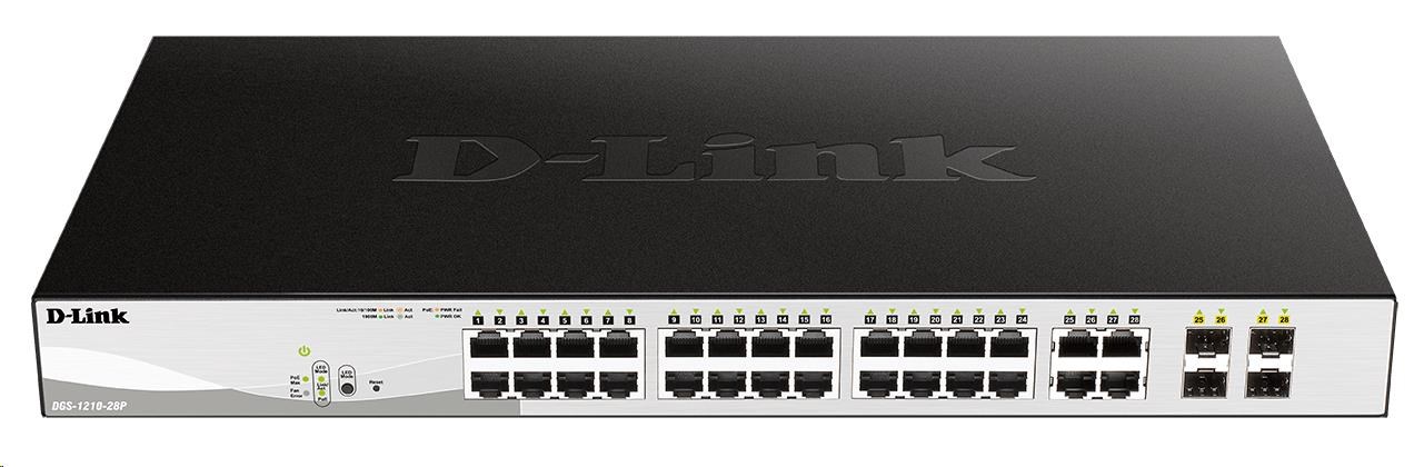 D-Link DGS-1210-28P 28-port Gigabit Smart+ PoE Switch, 24x GbE PoE+, 4x RJ45/SFP, PoE 193W DGS-1210-28P/E