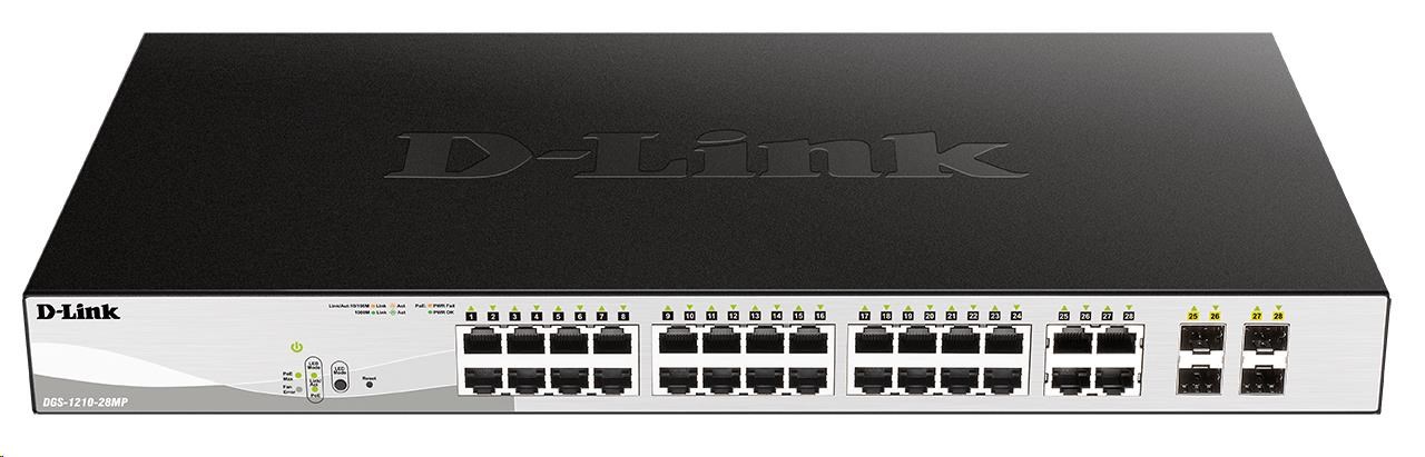 D-Link DGS-1210-28MP 28-port Gigabit Smart+ PoE Switch, 24x GbE PoE+, 4x RJ45/SFP, PoE 370W DGS-1210-28MP/E