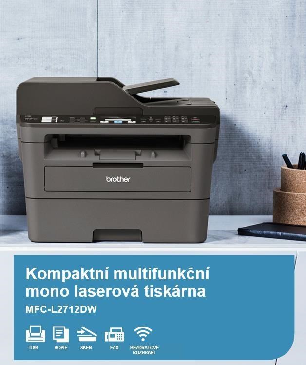 BROTHER multifunkce laserová MFC-L2712DW - A4, 30ppm, 64MB, 600x600copy, duplex, USB, WIFI, LAN, 250l, 50ADF (MFCL2712DWYJ1)