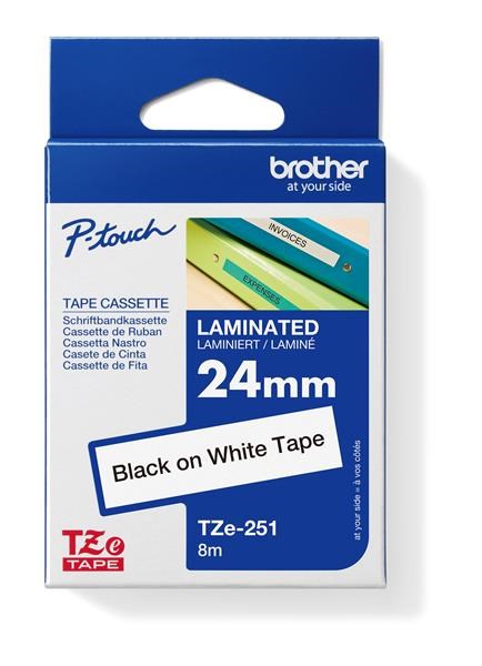 BROTHER TZE251 - kazeta TZ šířky 24mm, laminovaná TZE-251, bílá/černé písmo