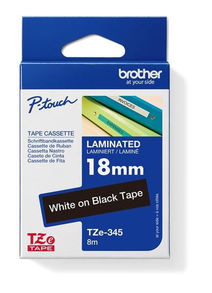 BROTHER TZE345 - kazeta TZ šířky 18mm, laminovaná TZE-345, černá/bílé písmo