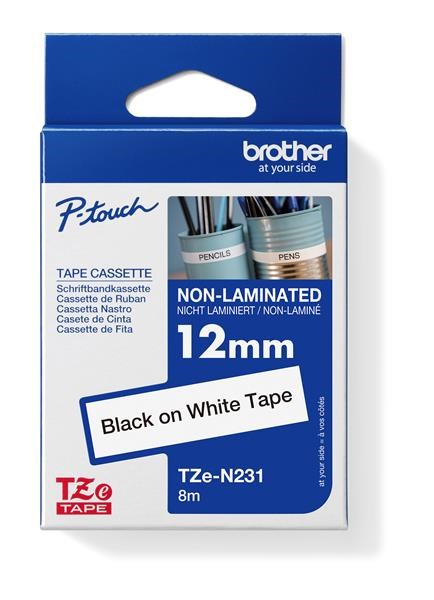 BROTHER TZEN231 - kazeta TZ šířky 12mm, nelaminovaná TZE-N231, bílá/černé písmo