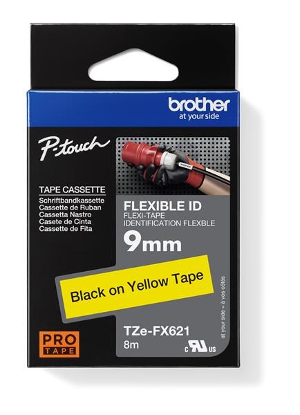 BROTHER TZEFX621 - kazeta TZ šířky 9mm, flexibilní lamino páskou TZE-FX621, žlutá/černé písmo