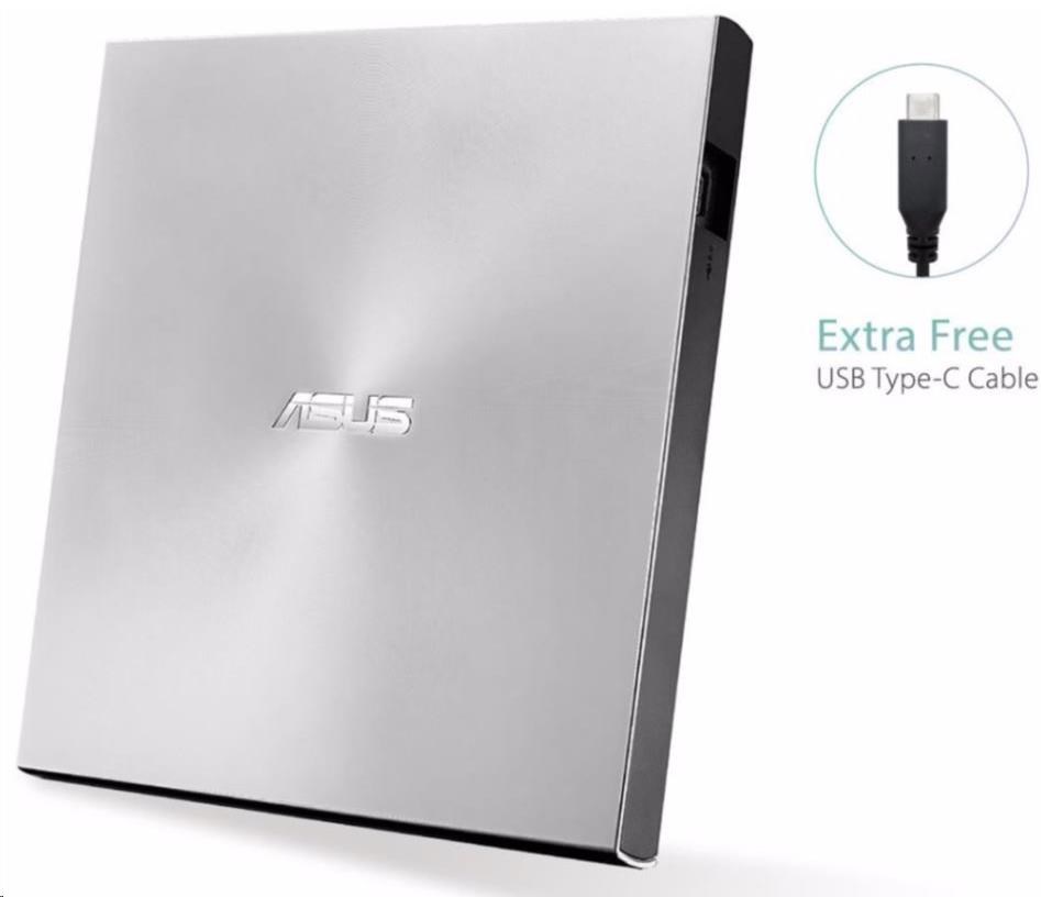 ASUS DVD ZenDrive SDRW-08U9M-U SILVER, External Slim DVD-RW, USB Type-C/Type-A, M-DISC (90DD02A2-M29000)