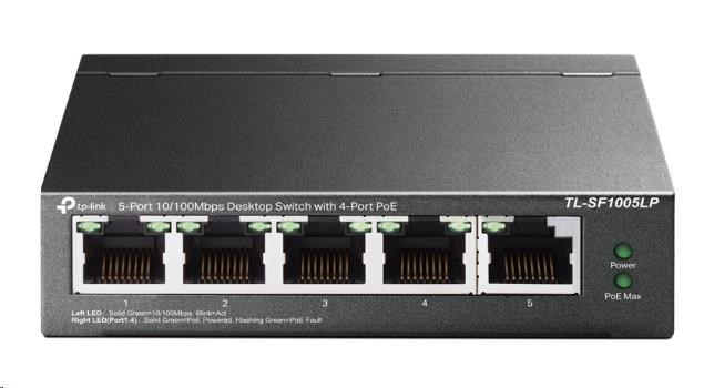 TP-Link switch TL-SF1005LP, [5x 10/100Mb/s RJ45, Ports 1-4 PoE 41W, fanless]