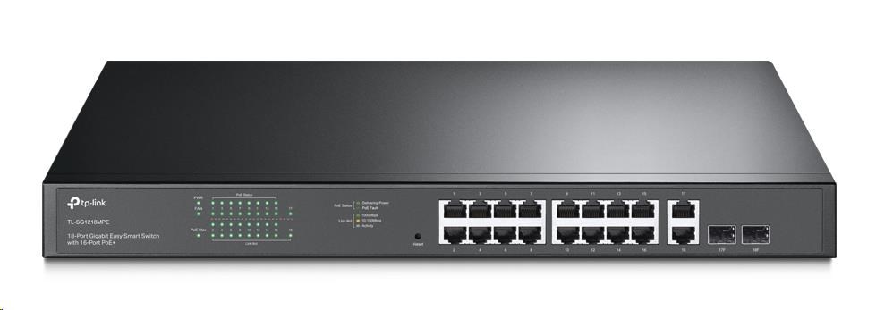 TP-Link switch TL-SG1218MPE, [16xGbE PoE+ 250W RJ45, 2xGbE RJ45, 2xGbE SFP/RJ45, 2x Fans]