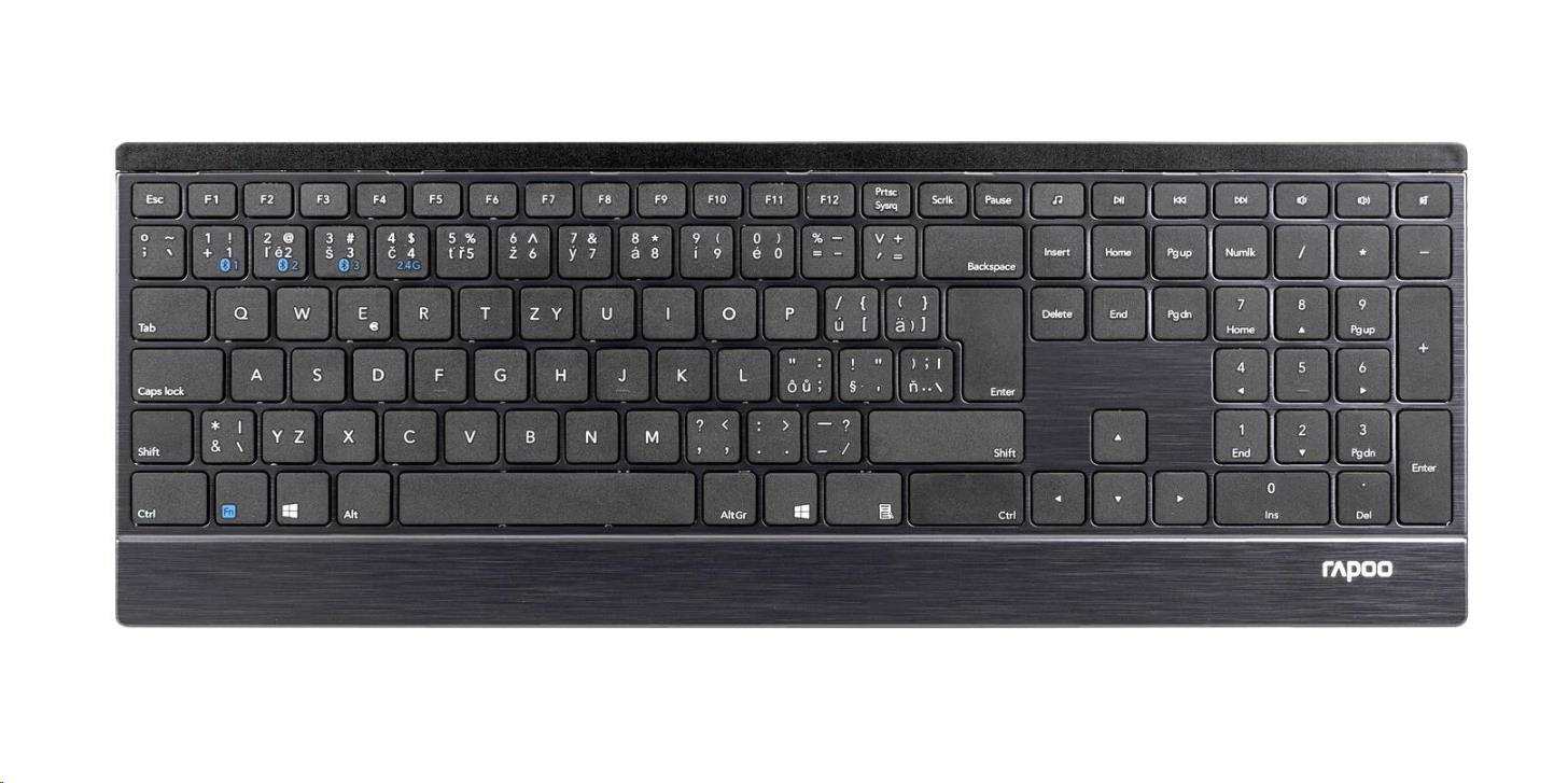 RAPOO klávesnice E9500M Multi-mode Wireless Ultra-slim Keyboard Black 6940056189547