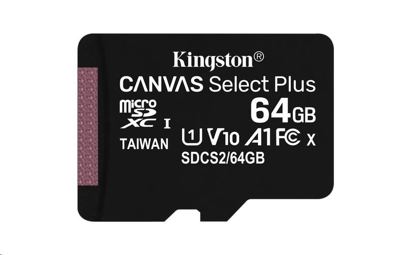 Kingston MicroSDXC karta 64GB micSDXC Canvas Select Plus 100R A1 C10 - 1 ks SDCS2/64GBSP