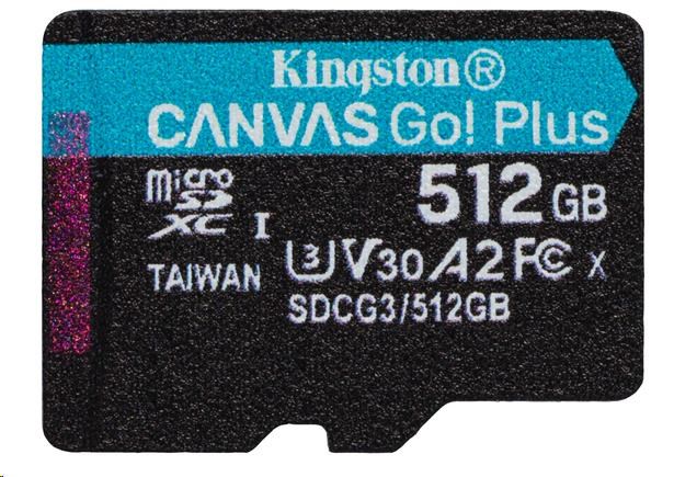 Kingston MicroSDXC karta 512GB Canvas Go Plus 170R A2 U3 V30 Single Pack bez ADP SDCG3/512GBSP