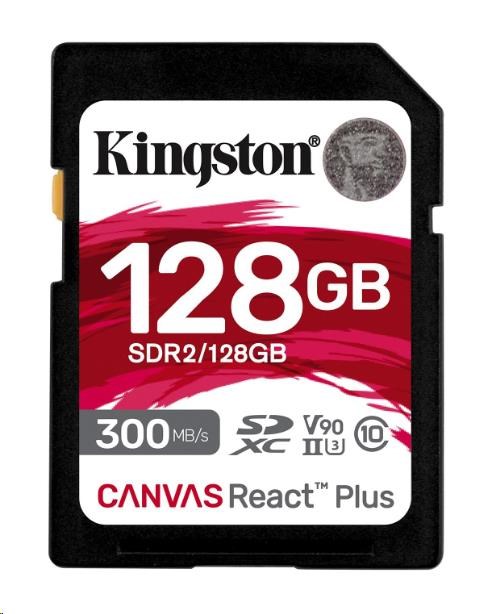 Kingston SDXC karta 128GB Canvas React Plus SDXC UHS-II 300R/260W U3 V90 for Full HD/4K/8K SDR2/128GB