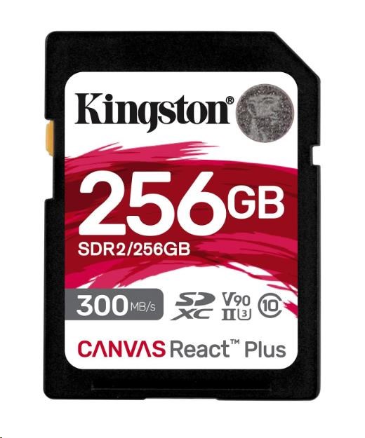 Kingston SDXC karta 256GB Canvas React Plus SDXC UHS-II 300R/260W U3 V90 for Full HD/4K/8K SDR2/256GB