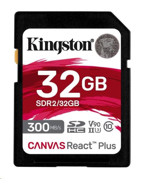 Kingston SDHC karta 32GB Canvas React Plus SDHC UHS-II 300R/260W U3 V90 for Full HD/4K/8K SDR2/32GB