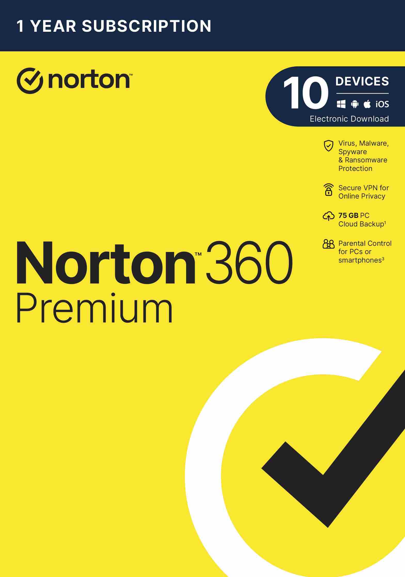 NORTON 360 PREMIUM 75GB +VPN 1 uživatel pro 10 zařízení na 1 rok ESD 21405766