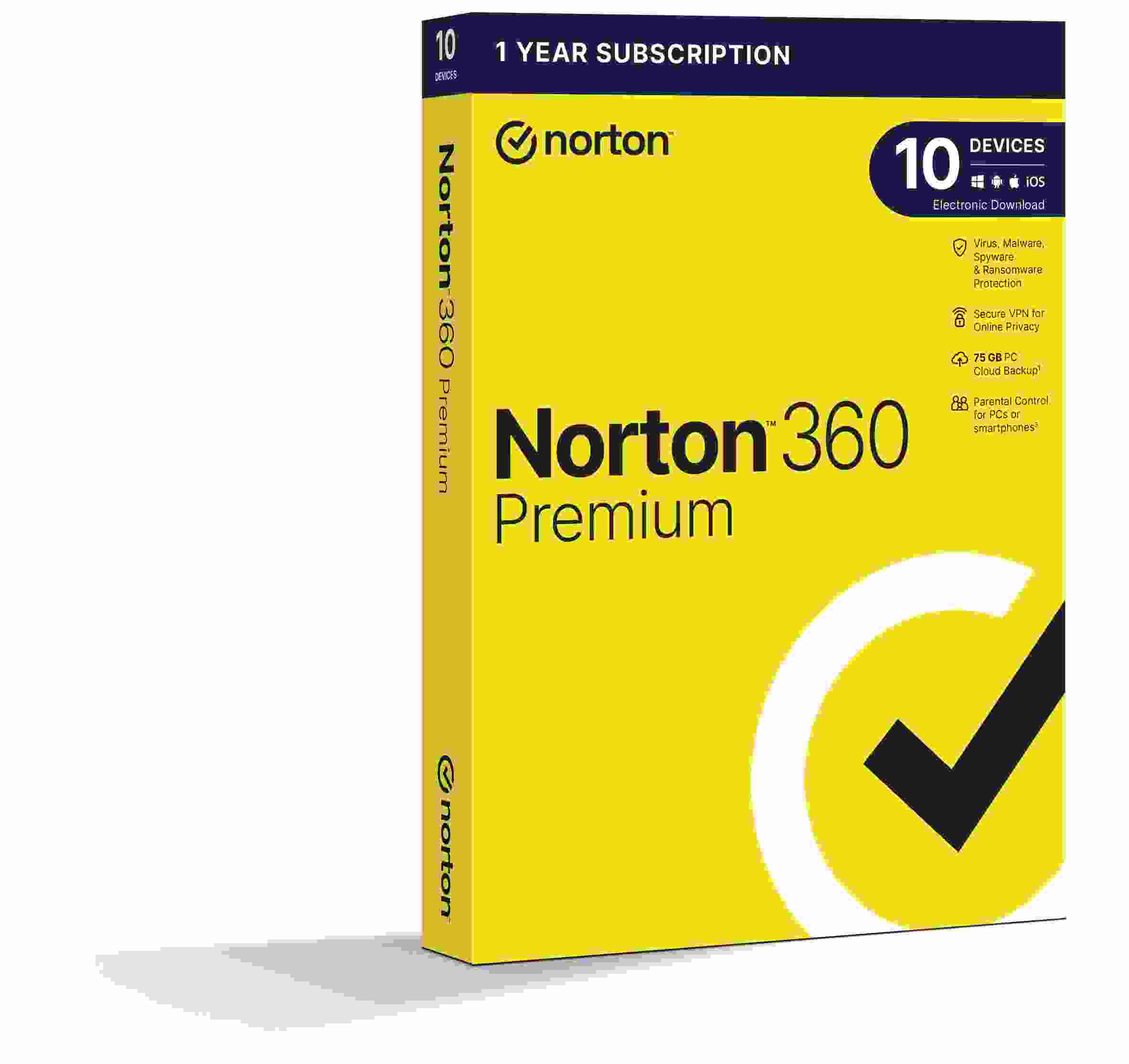 NORTON 360 PREMIUM 75GB +VPN 1 uživatel pro 10 zařízení na 1 rok BOX 21416695