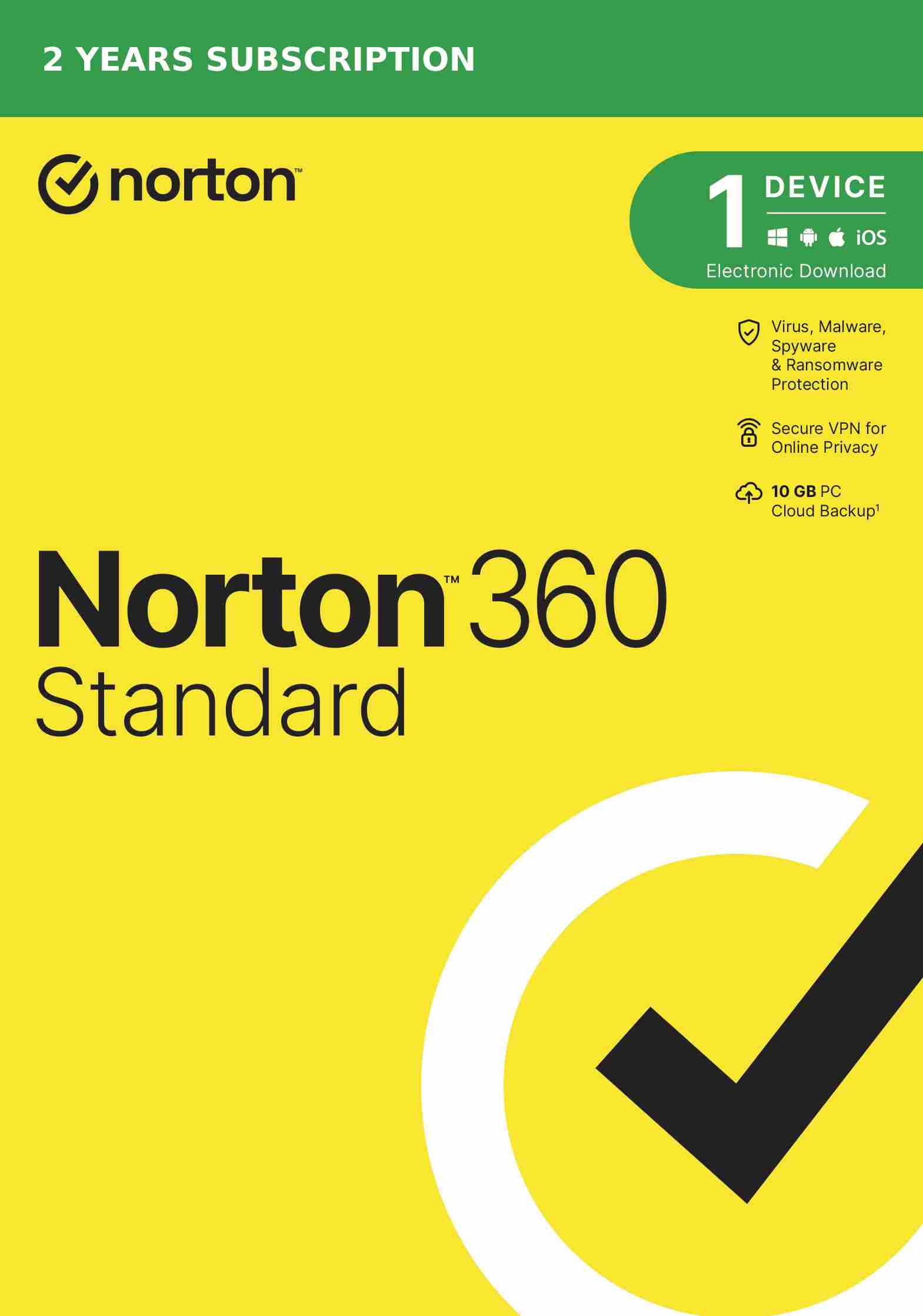 NORTON 360 STANDARD 10GB + VPN 1 uživatel pro 1 zařízení na 2 roky ESD 21435516